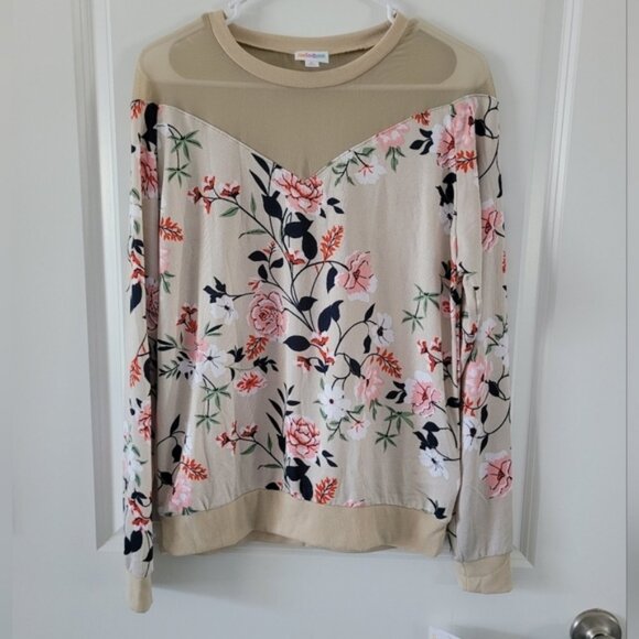 LuLaRoe Tops - LulaRoe Tan Taupe and Pink Floral Blouse Top